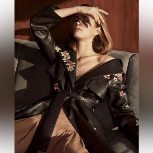 BCBGMAXAZRIA Alix Embroidered Faux Leather Trench Coat - SZ XS - Picture 2 of 11